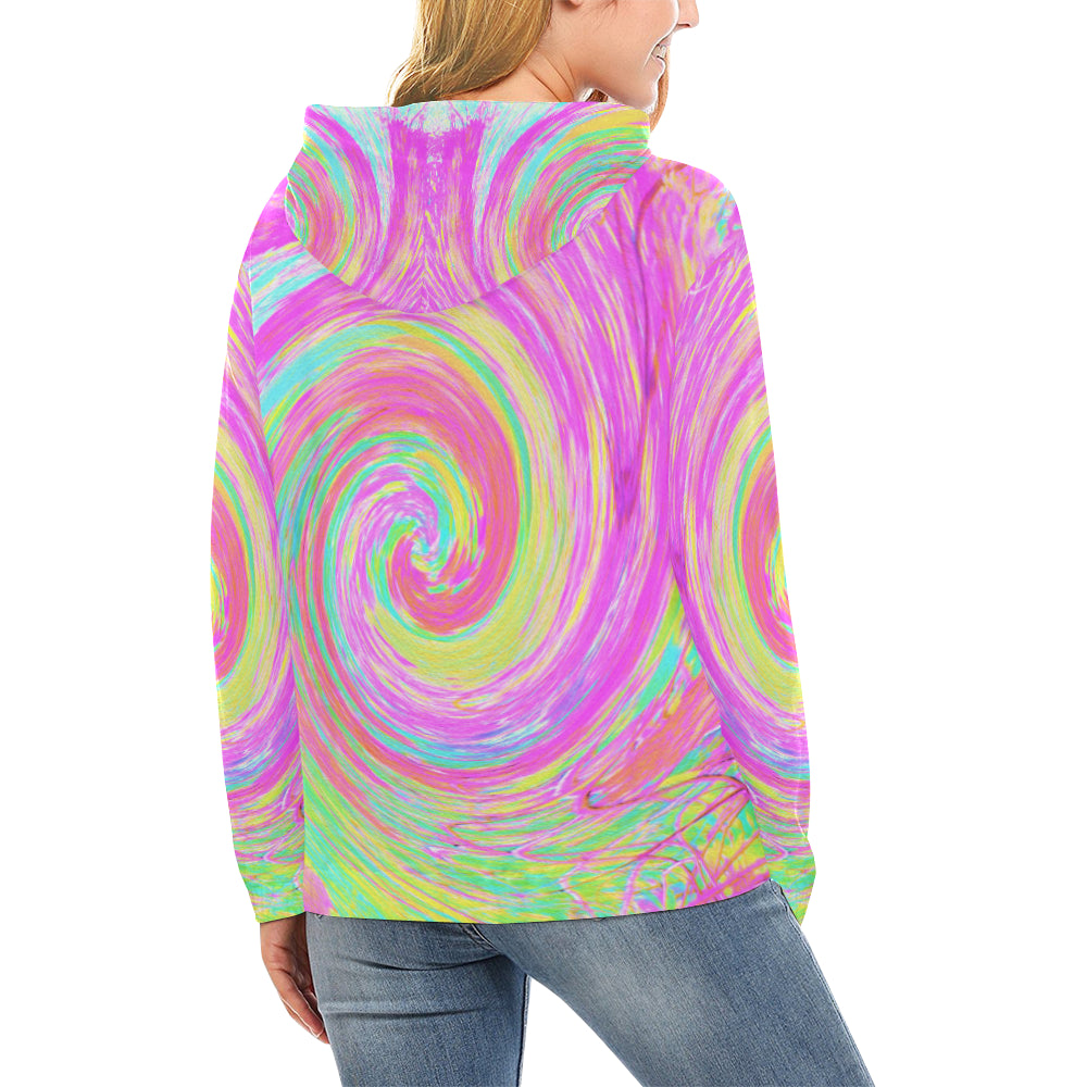 Hoodies for Women, Groovy Abstract Pink and Blue Liquid Swirl