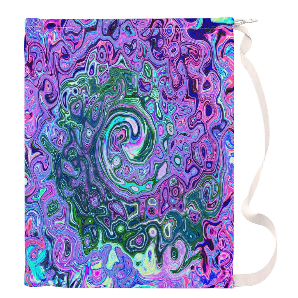 Laundry Bags, Groovy Abstract Retro Green and Purple Swirl - Large