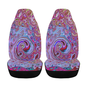 Car Seat Covers, Retro Groovy Abstract Lavender and Magenta Swirl