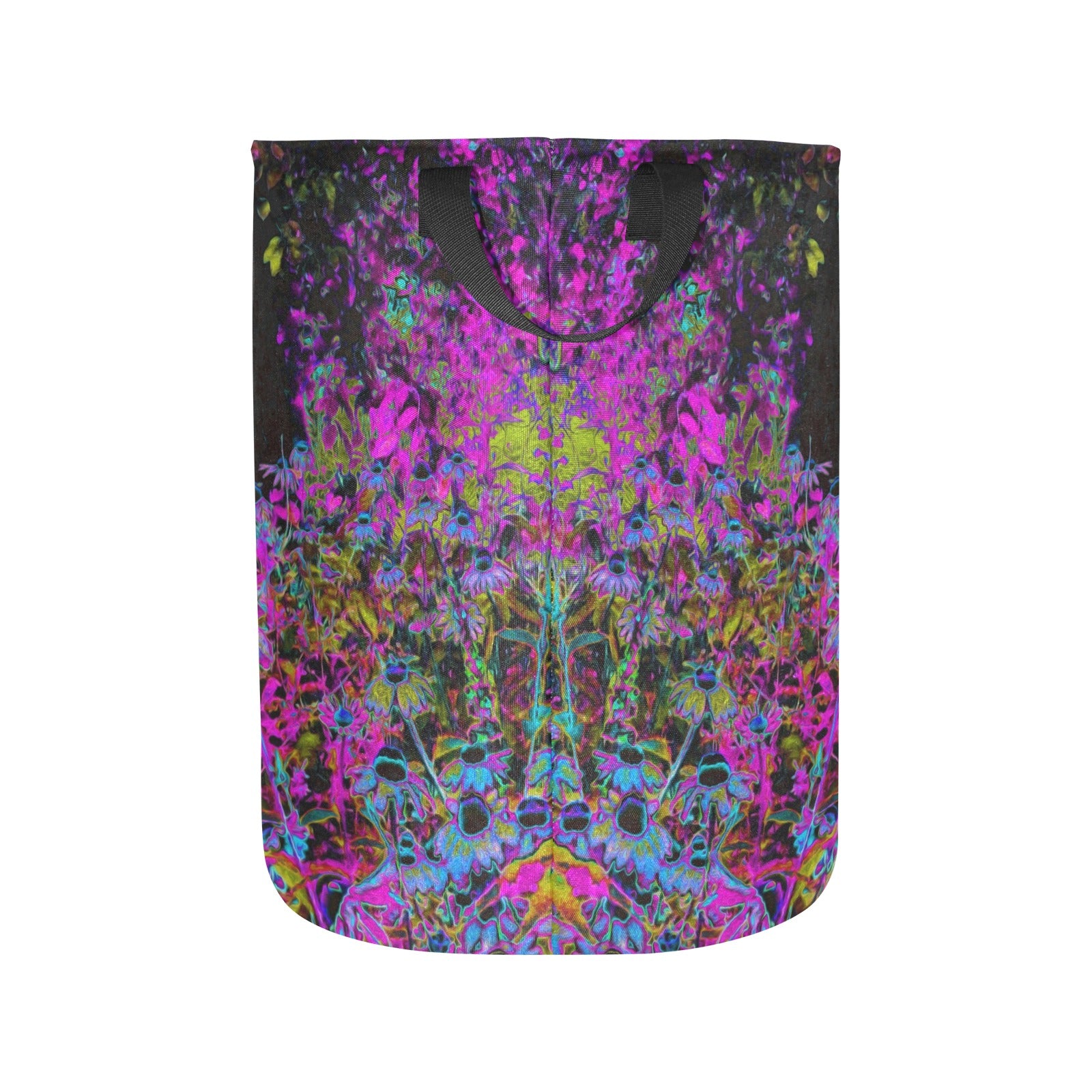 Fabric Laundry Basket with Handles, Psychedelic Hot Pink and Black Garden Sunrise