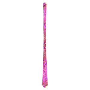 Neck Ties, Hot Pink Marbled Colors Abstract Retro Swirl