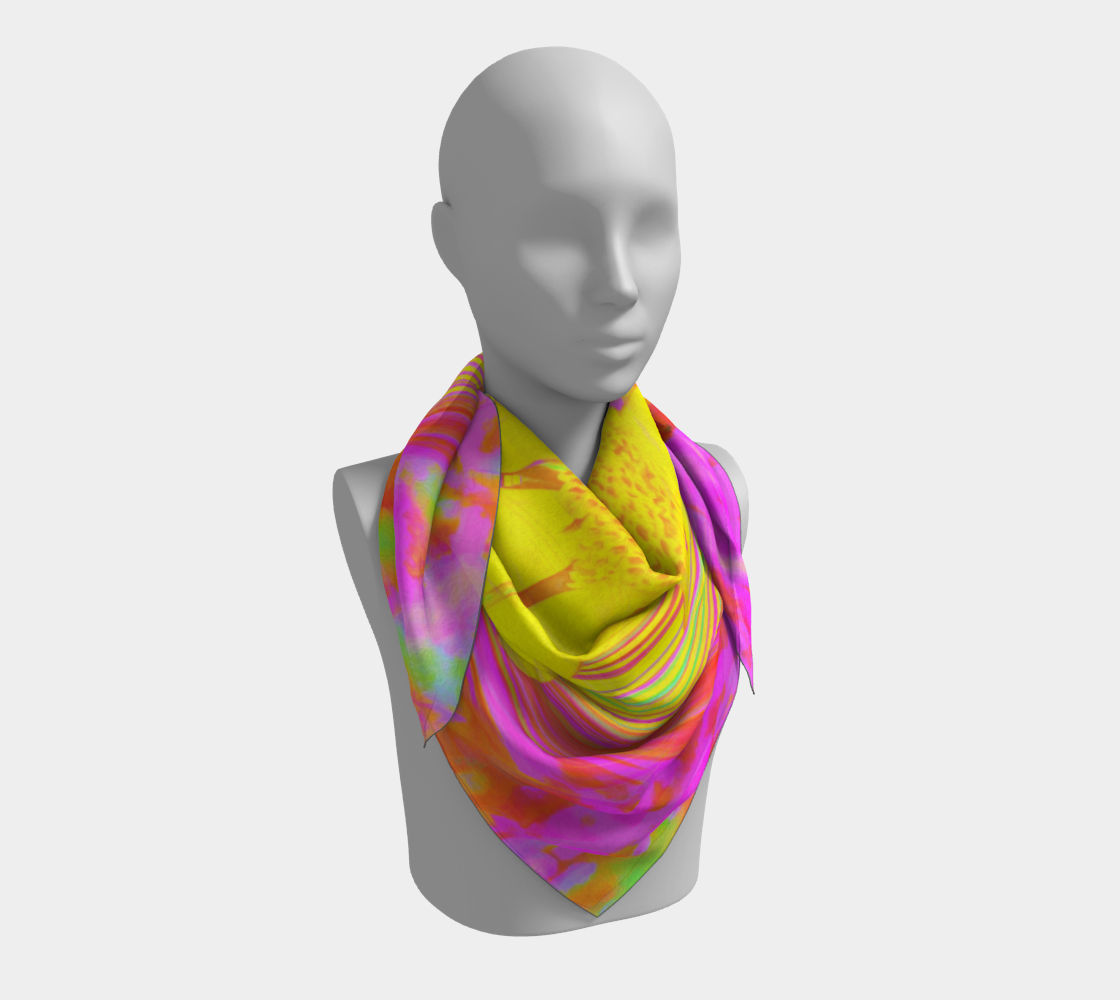 Square Scarves for Women, Yellow Sunflower on a Psychedelic Swirl