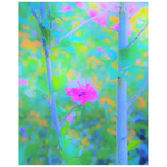 Posters, Impressionistic Blue Landscape with Pink Flower - Vertical