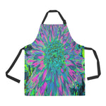 Apron with Pockets, Psychedelic Magenta, Aqua and Lime Green Dahlia