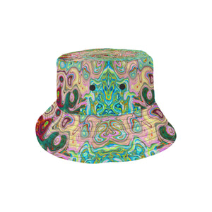Bucket Hats, Retro Groovy Abstract Colorful Rainbow Swirl