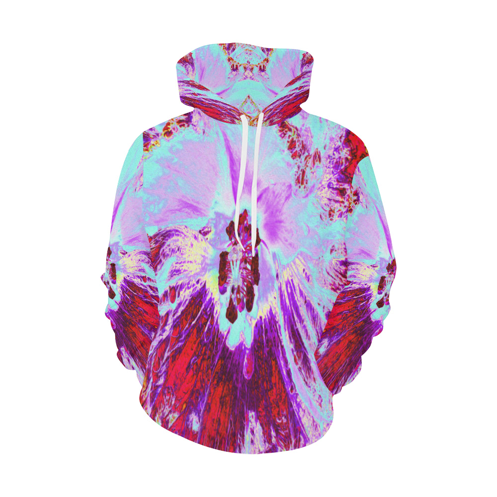 Hoodies for Women, Abstract Tropical Aqua and Purple Hibiscus Flower
