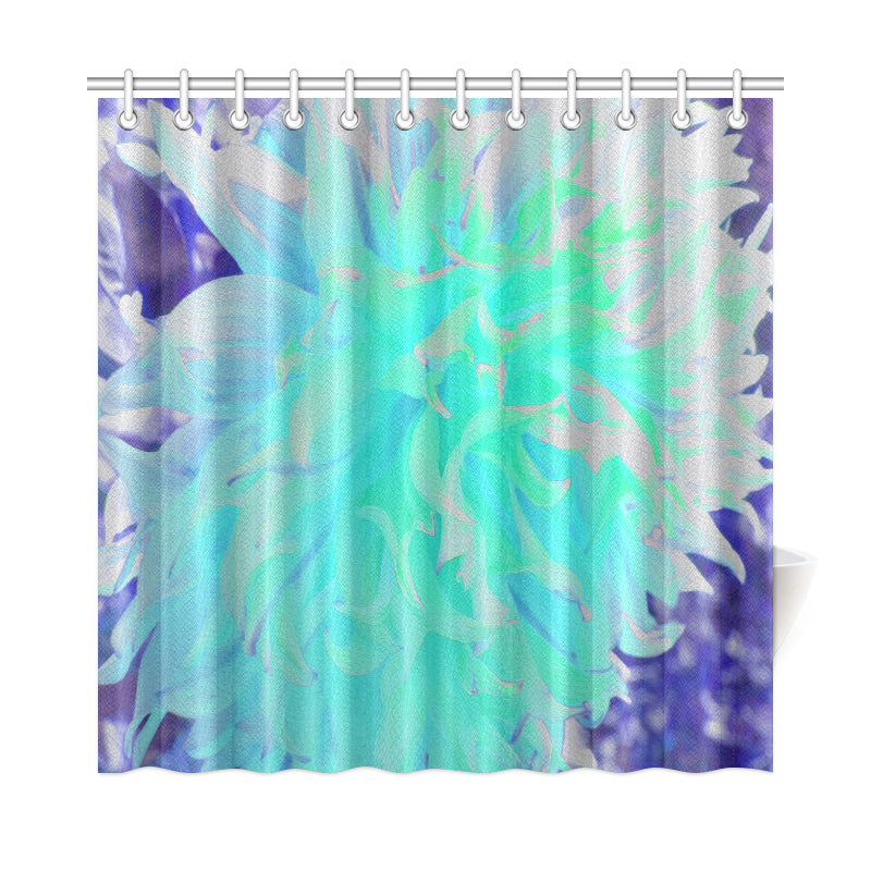 Shower Curtains, Elegant Aquamarine Green and Blue Dahlia Flower