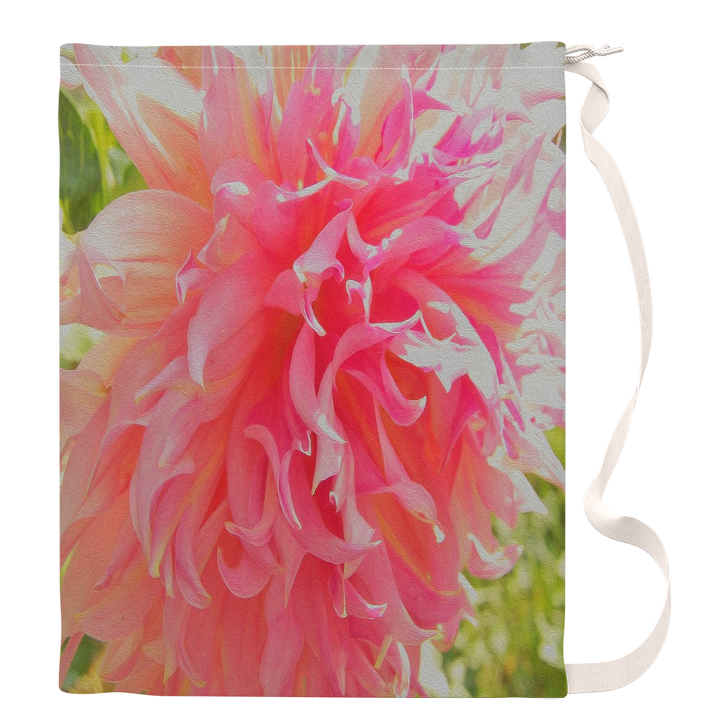 Large Laundry Bags, Elegant Coral and Pink Decorative Dahlia