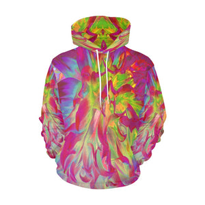 Hoodies for Women, Psychedelic Magenta and Yellow Dahlia Flower