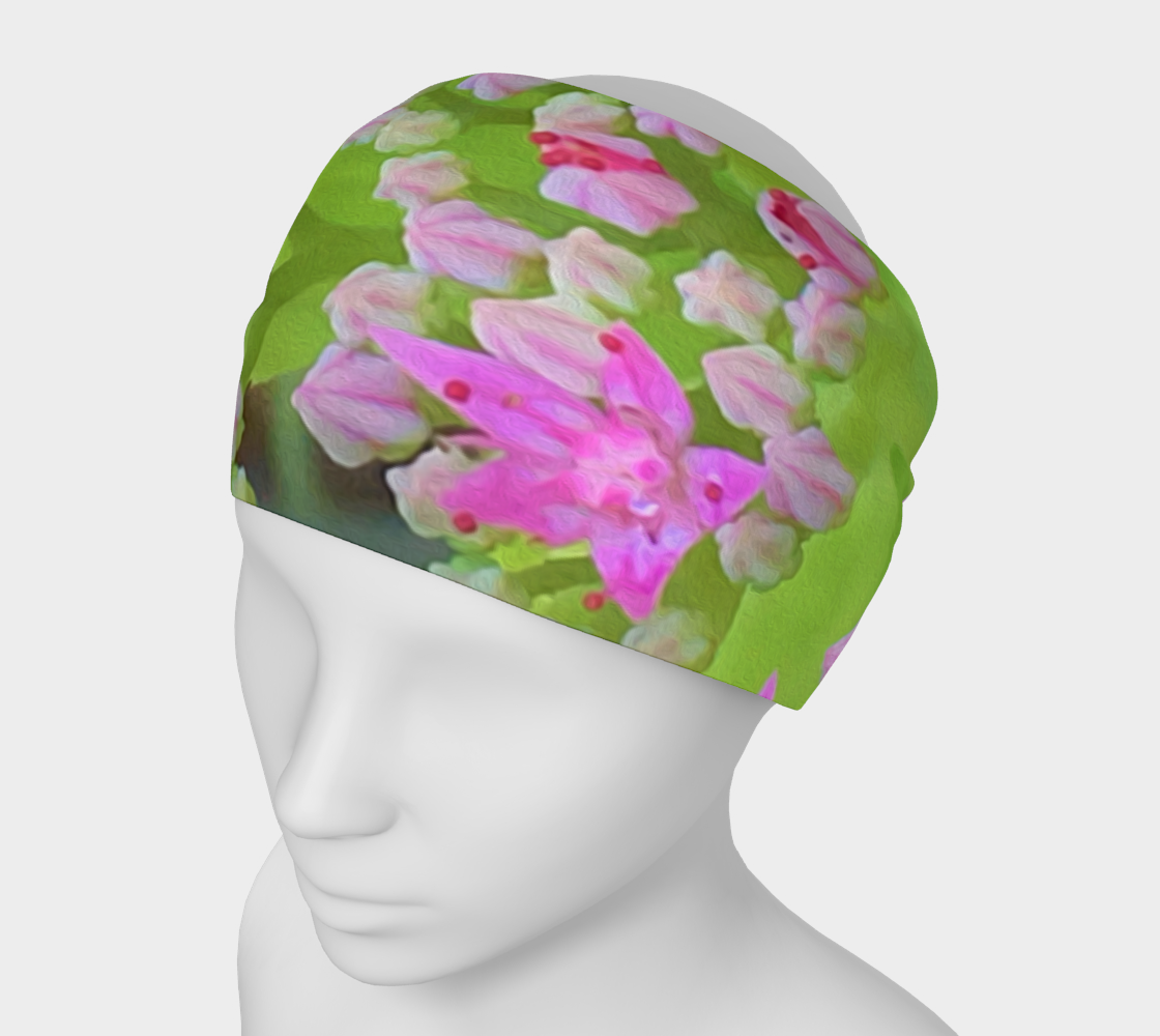 Wide Fabric Headband, Hot Pink Succulent Sedum with Fleshy Green Leaves, Face Covering
