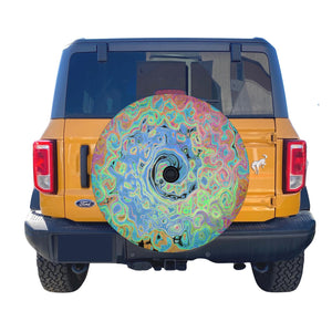 Spare Tire Cover with Backup Camera Hole - Watercolor Blue Groovy Abstract Retro Liquid Swirl - Small