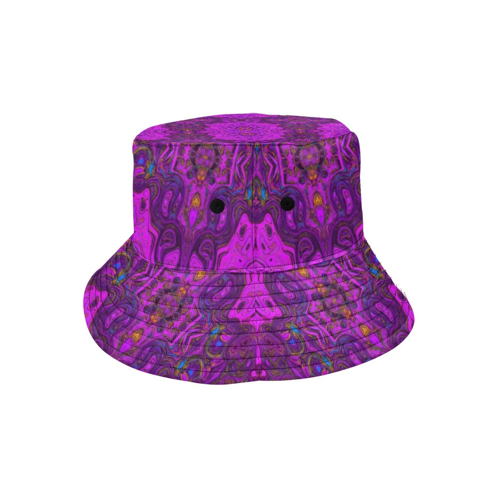 Bucket Hats, Abstract Magenta and Black Groovy Pattern