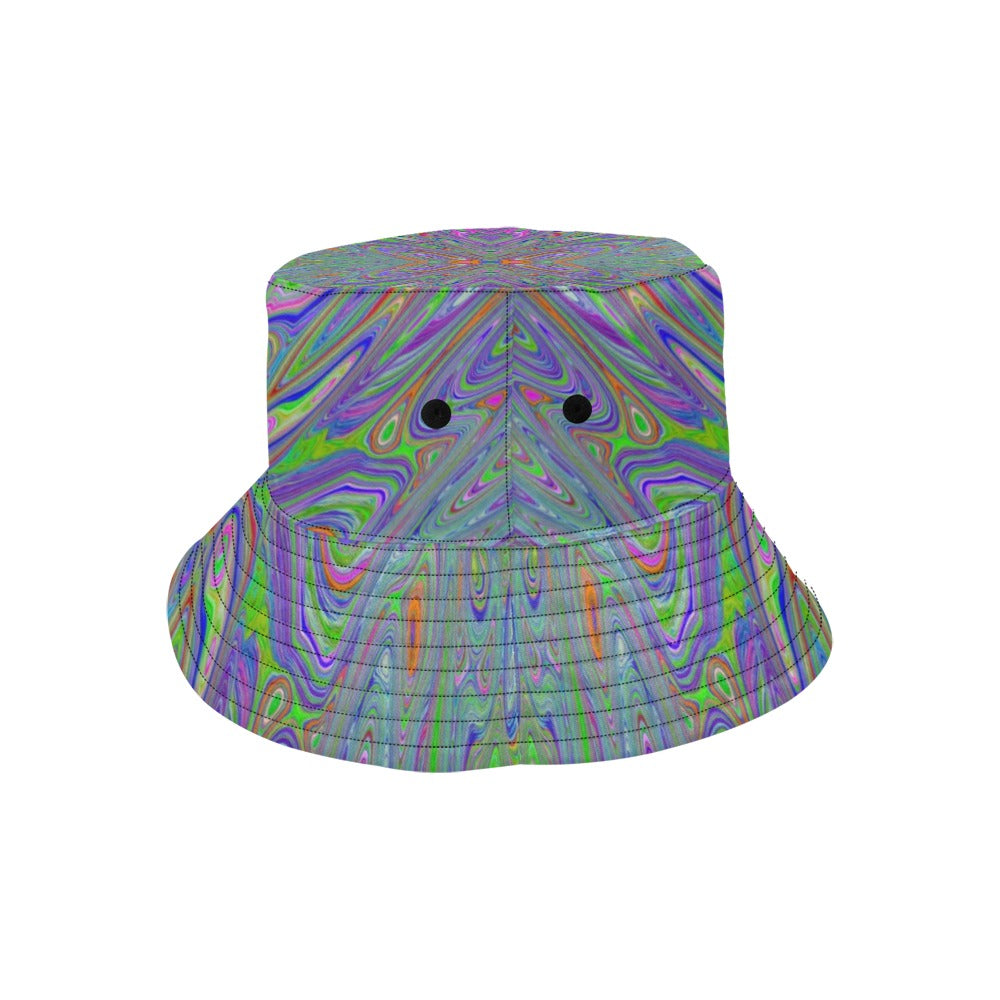 Bucket Hats, Abstract Trippy Purple, Orange and Lime Green Butterfly