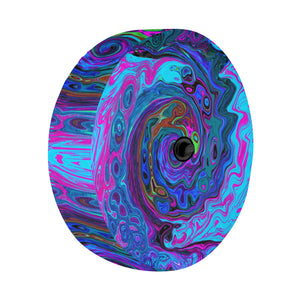 Spare Tire Cover with Backup Camera Hole - Groovy Abstract Retro Blue and Purple Swirl - Large