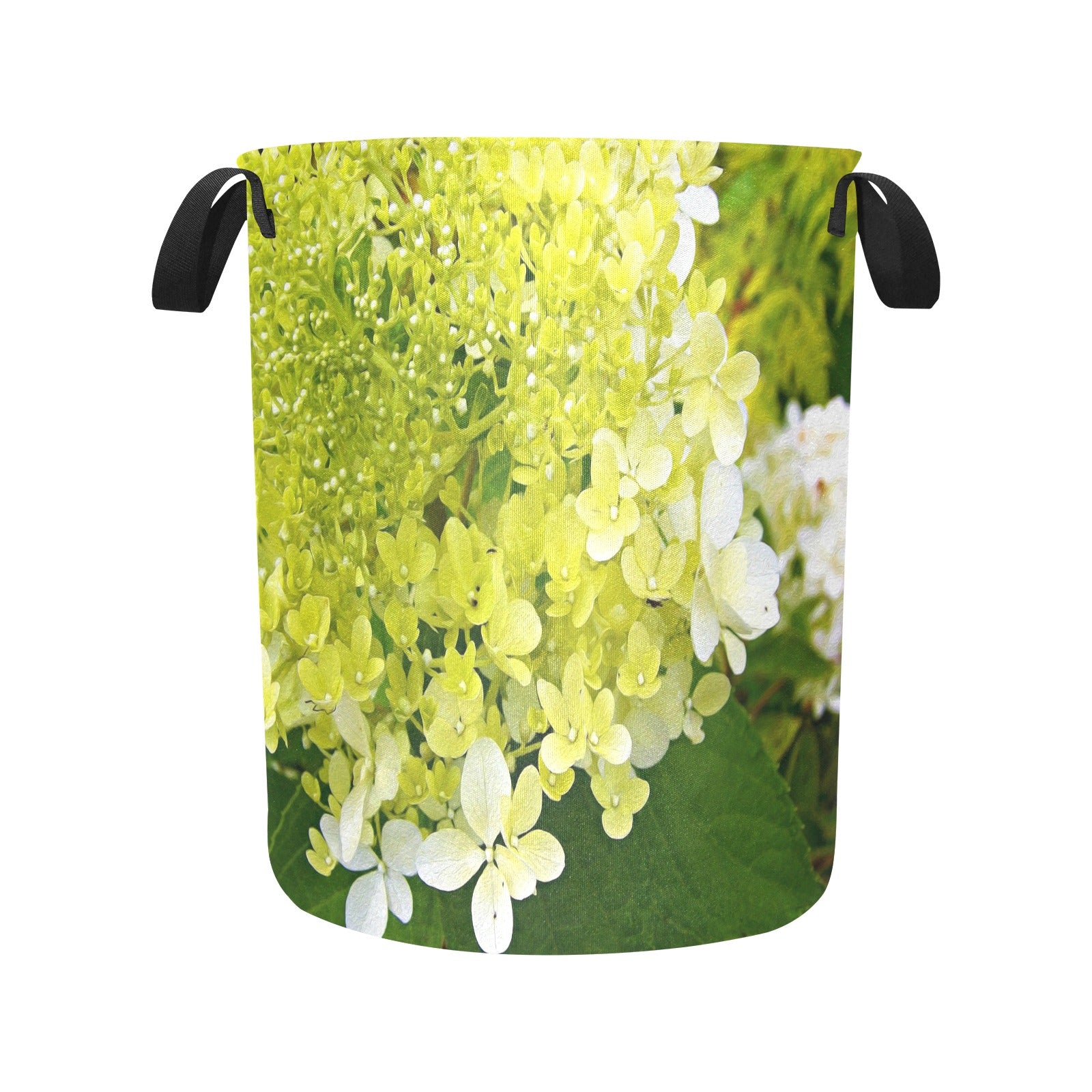 Fabric Laundry Basket with Handles, Elegant Chartreuse Green Limelight Hydrangea