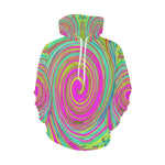 Hoodies for Women, Groovy Abstract Pink and Turquoise Swirl with Flowers