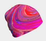 Beanie Hats, Groovy Abstract Retro Red and Magenta Swirl