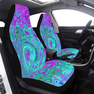 Car Seat Covers, Aquamarine and Magenta Cool Retro Liquid Swirl