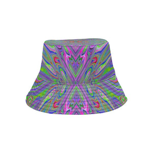 Bucket Hats, Abstract Trippy Purple, Orange and Lime Green Butterfly