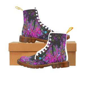 Boots for Women, Psychedelic Hot Pink and Black Garden Sunrise - White