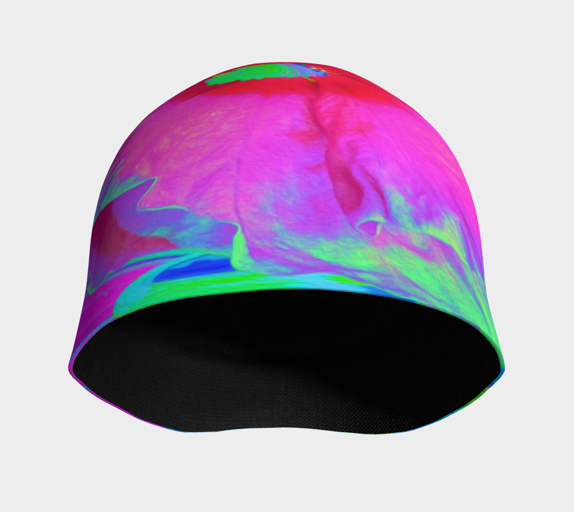 Beanie Hat, Psychedelic Pink and Red Hibiscus Flower