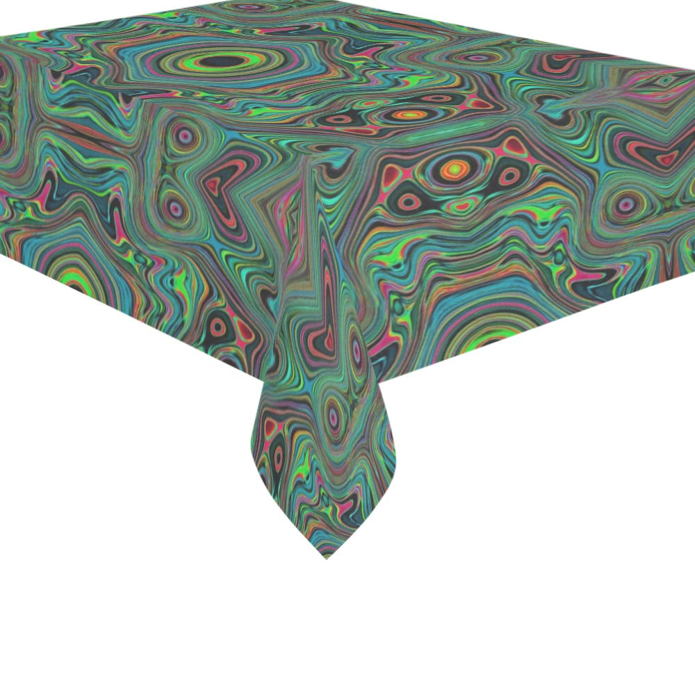 Tablecloths for Rectangle Tables, Trippy Retro Black and Lime Green Abstract Pattern