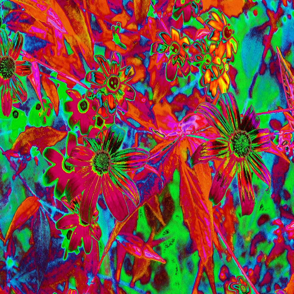 Car Seat Covers, Psychedelic Groovy Red and Green Wildflowers