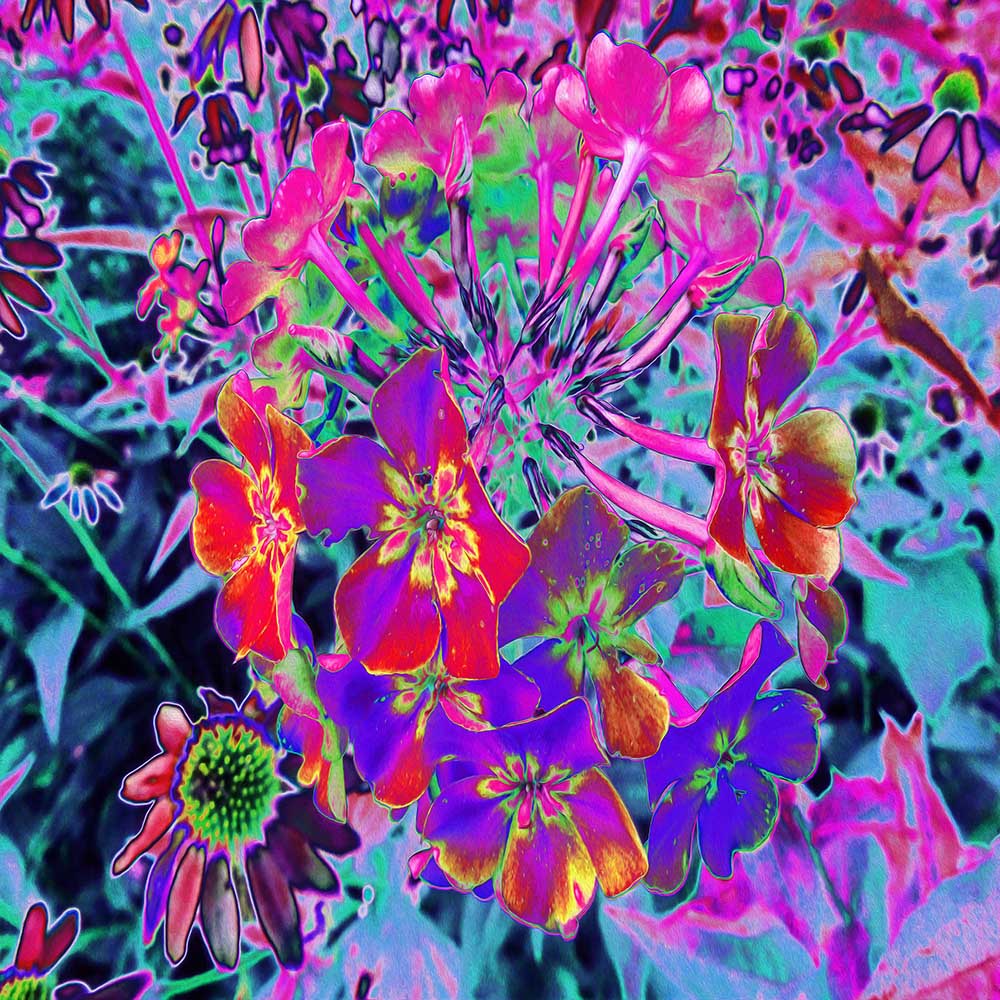 Plus Size Leggings for Women, Dramatic Psychedelic Colorful Red and Purple Flowers