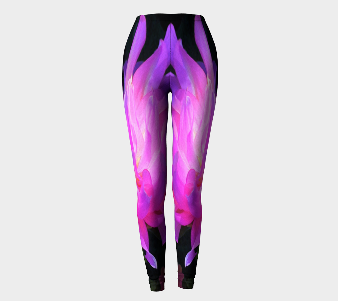Artsy Floral Leggings for Women, Stunning Pink and Purple Cactus Dahlia