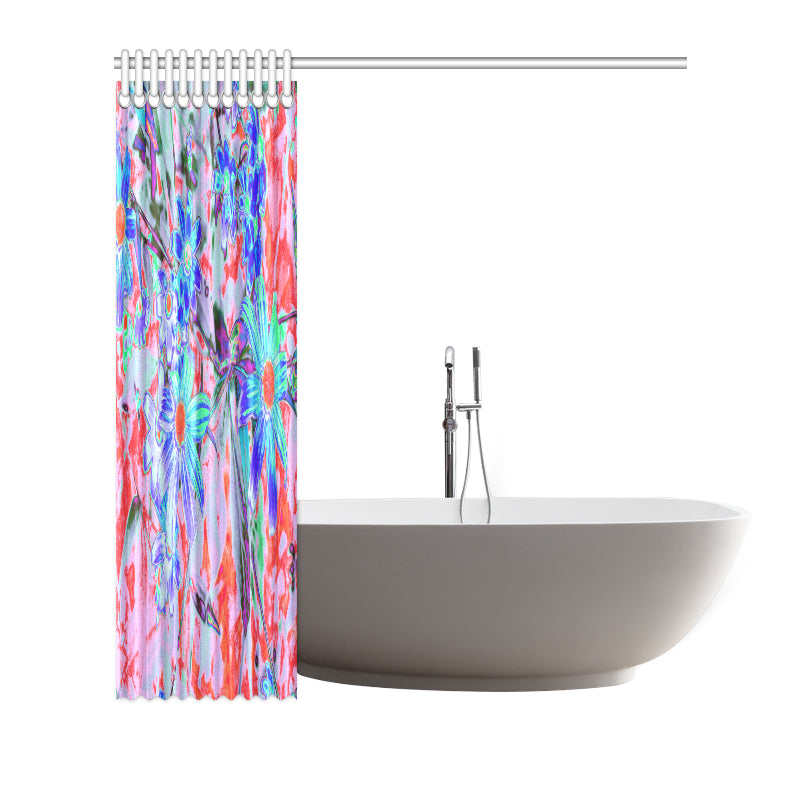 Shower Curtains, Retro Psychedelic Aqua and Orange Flowers