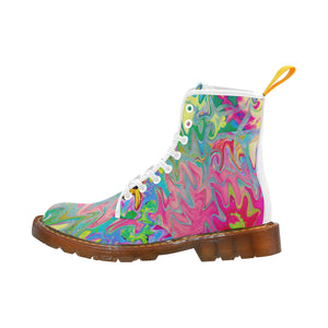 Colorful Boots for Women, Colorful Flower Garden Abstract Collage - White