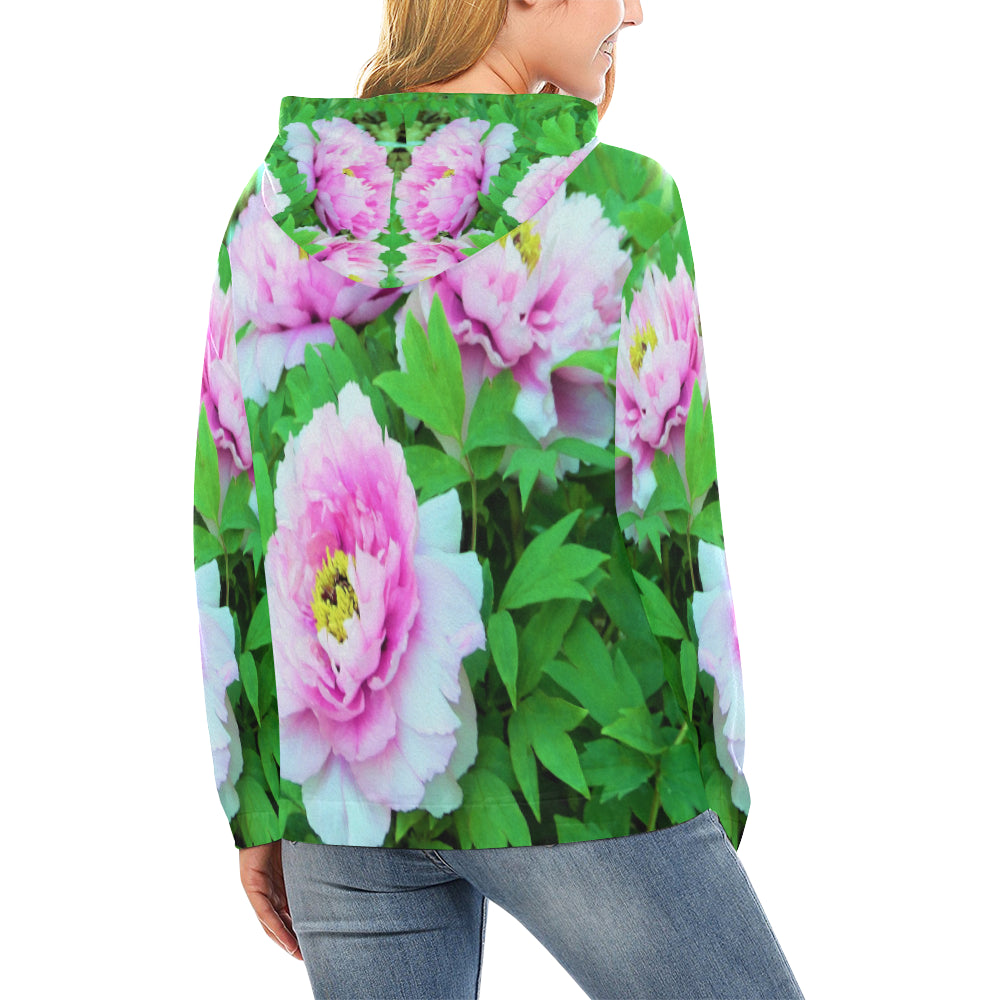 Hoodies for Women, Elegant Pink Tree Peony Flowers with Yellow Centers