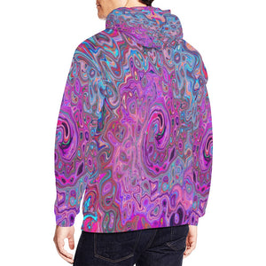 Hoodies for Men, Purple, Blue and Red Abstract Retro Swirl