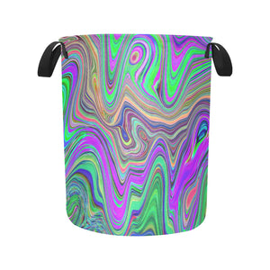 Fabric Laundry Basket with Handles, Trippy Lime Green and Purple Waves of Color