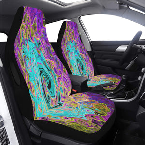 Car Seat Covers, Icy Aqua Blue Groovy Abstract Retro Liquid Swirl