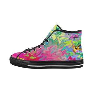 Colorful High Top Sneakers for Women, Colorful Flower Garden Abstract Collage, Black