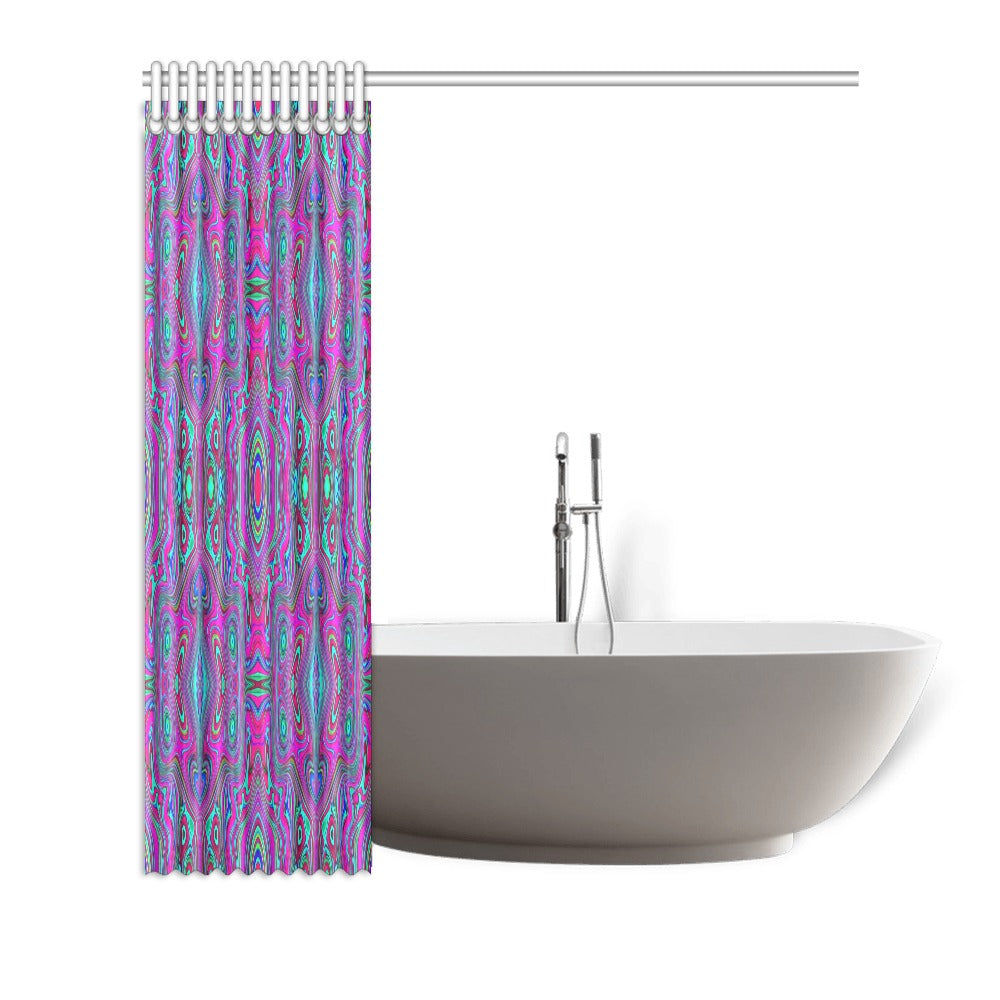 Shower Curtains, Trippy Retro Magenta, Blue and Green Abstract