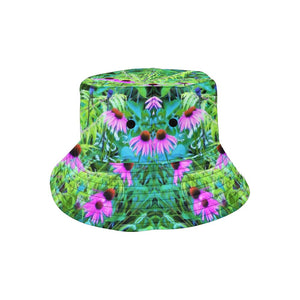 Bucket Hats for Women, Purple Coneflower Garden with Chartreuse Foliage