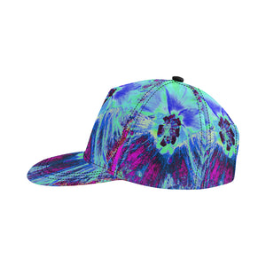 Snapback Hats, Psychedelic Retro Green and Blue Hibiscus Flower