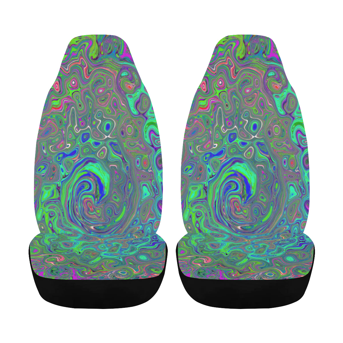 Car Seat Covers, Trippy Chartreuse and Blue Retro Liquid Swirl
