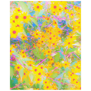 Posters, Pretty Yellow and Red Flowers with Turquoise - Vertical