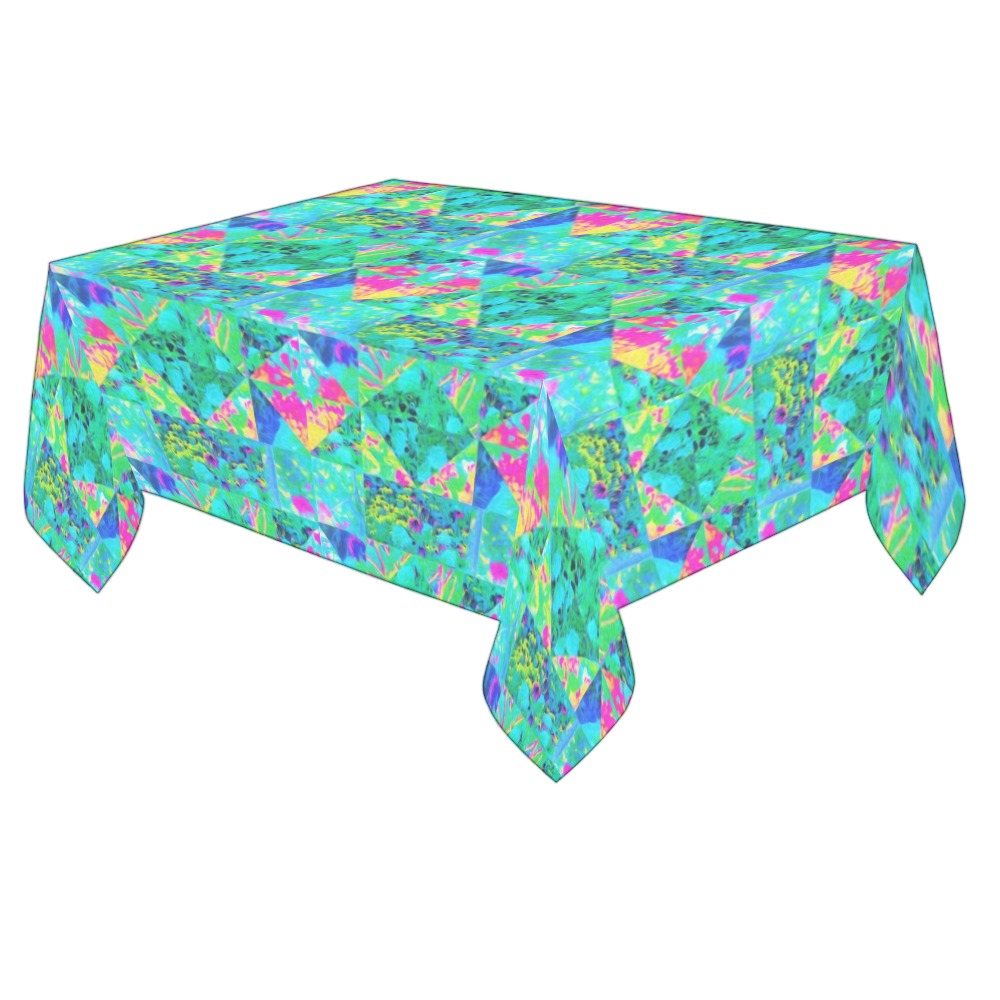 Tablecloths for Rectangle Tables, Garden Quilt Painting with Hydrangea and Blues