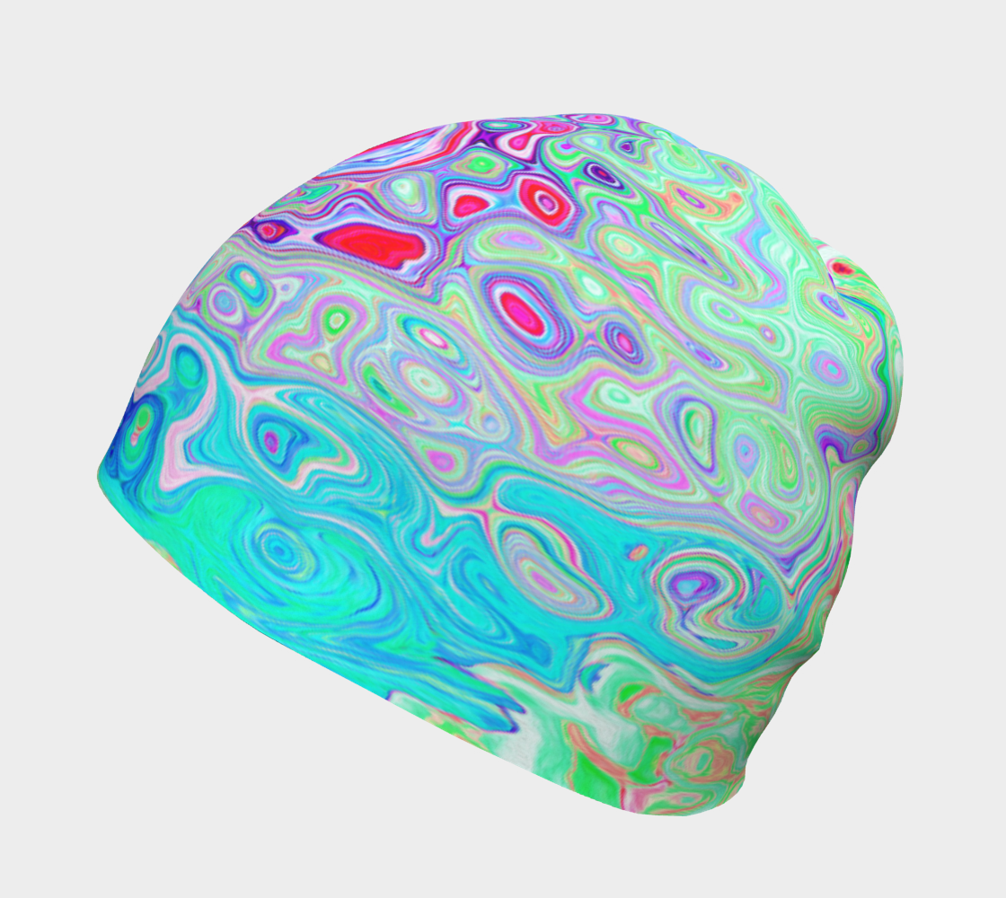 Beanie Hat, Groovy Abstract Retro Pink and Green Swirl