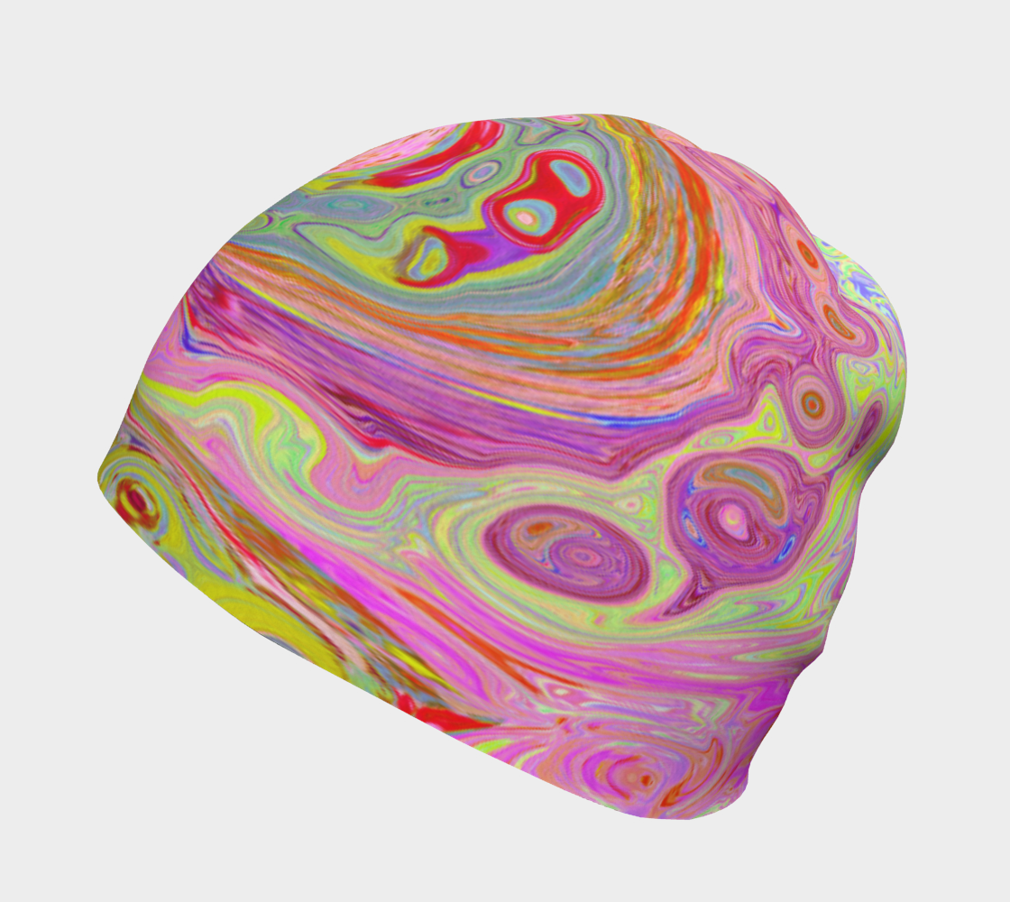 Beanie Hats, Retro Pink, Yellow and Magenta Abstract Groovy Art