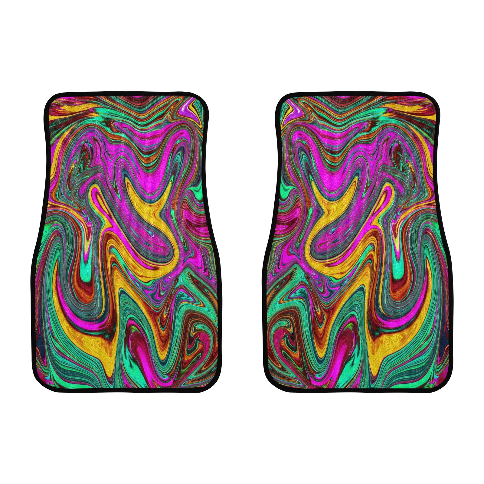 Car Floor Mats, Marbled Hot Pink and Sea Foam Green Abstract Art - Front Set of Two
