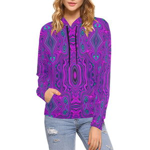 Hoodies for Women, Trippy Retro Magenta and Black Abstract Pattern
