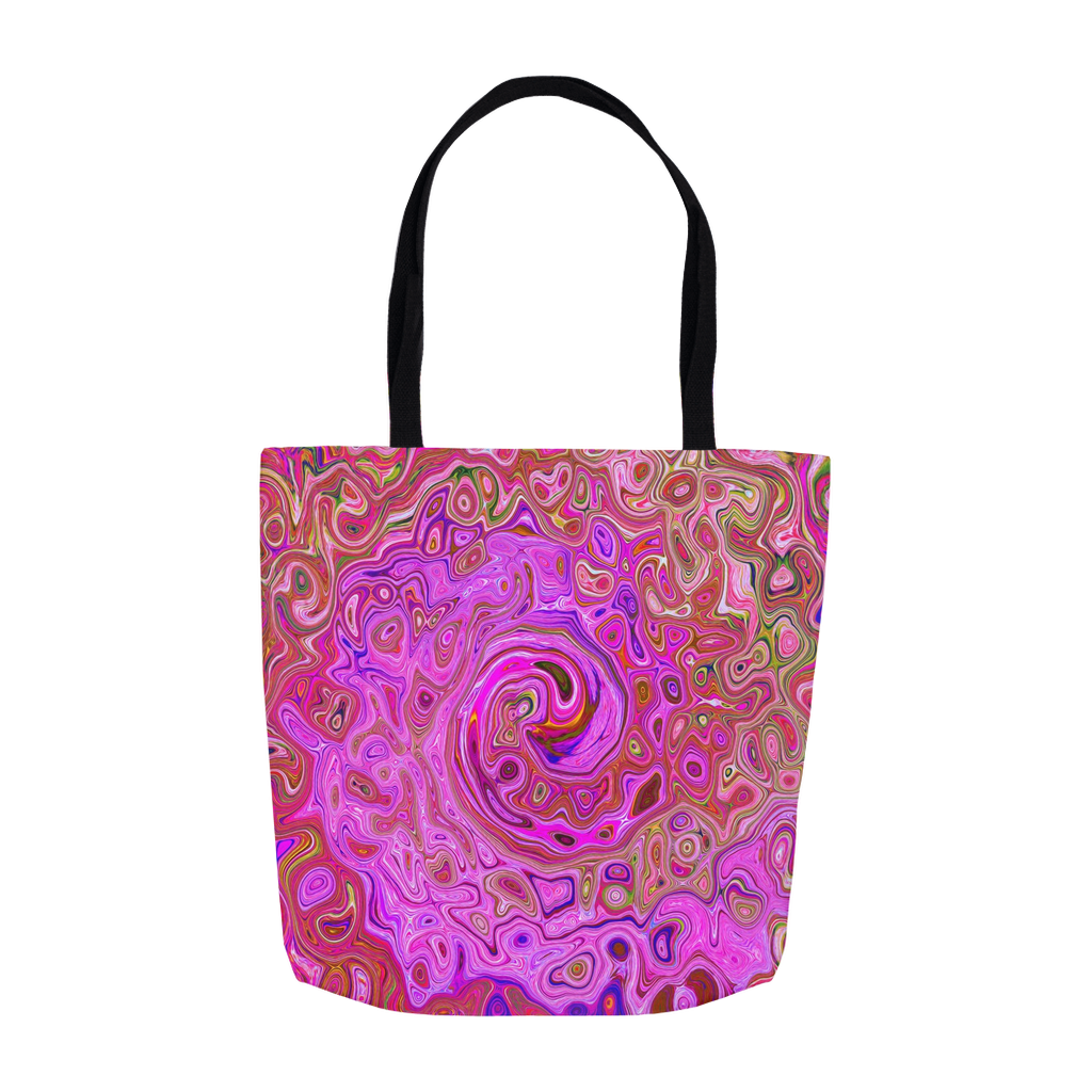Cool Tote Bags, Hot Pink Marbled Colors Abstract Retro Swirl