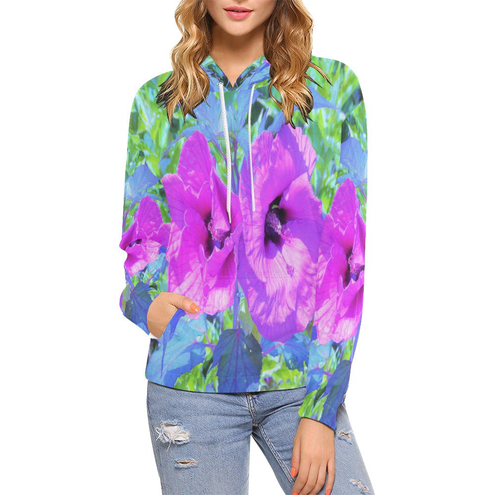 Hoodies for Women, Ultra-Violet Plum Crazy Purple Hibiscus Flowers