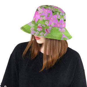 Bucket Hat, Hot Pink Succulent Sedum with Fleshy Green Leaves, Colorful Hat for Women