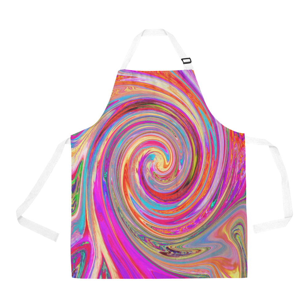 Apron with Pockets, Colorful Rainbow Swirl Retro Abstract Design